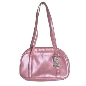 Vintage Pink Metallic Initial Bling Shoulder Bag with Double Straps Y2K Preppy